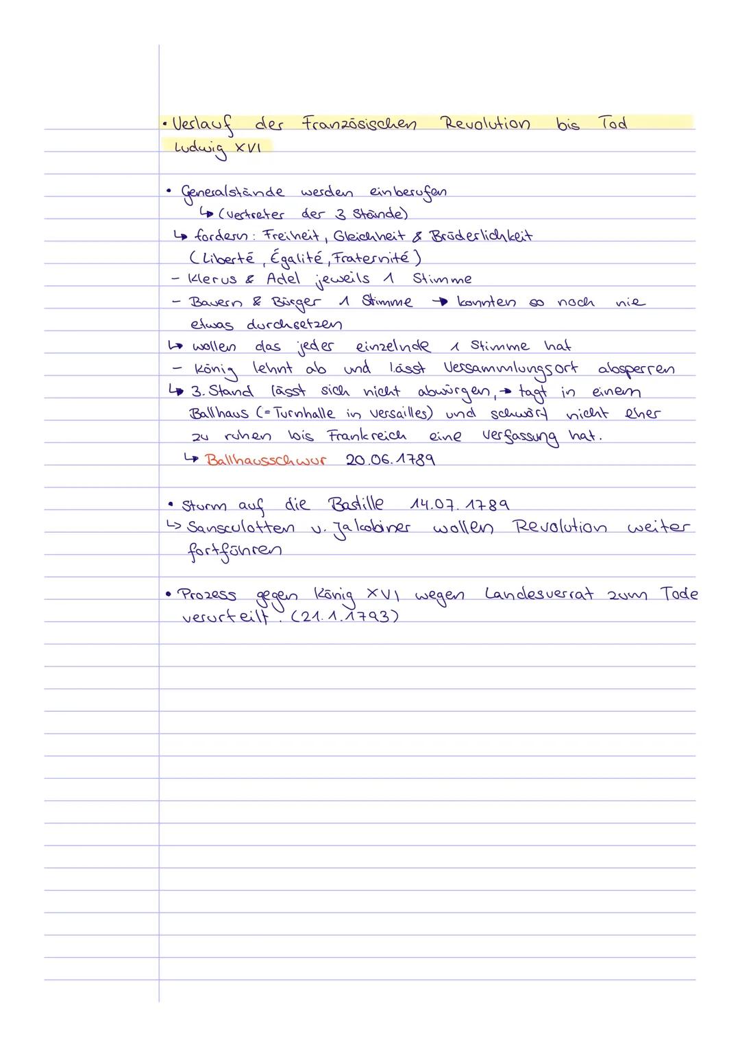 Lernzettel Geschichte
Französische Revolution:
• Allgemeines zu Ludwig XVI
•Ursachen
• Anlass
• Verlauf
•Ludwig XVI
• *23.08.1754; " 21.01.1
