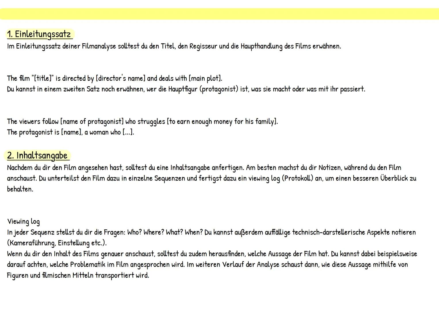 # 1. Einleitungssatz

Im Einleitungssatz deiner Filmanalyse solltest du den Titel, den Regisseur und die Haupthandlung des Films erwähnen.

