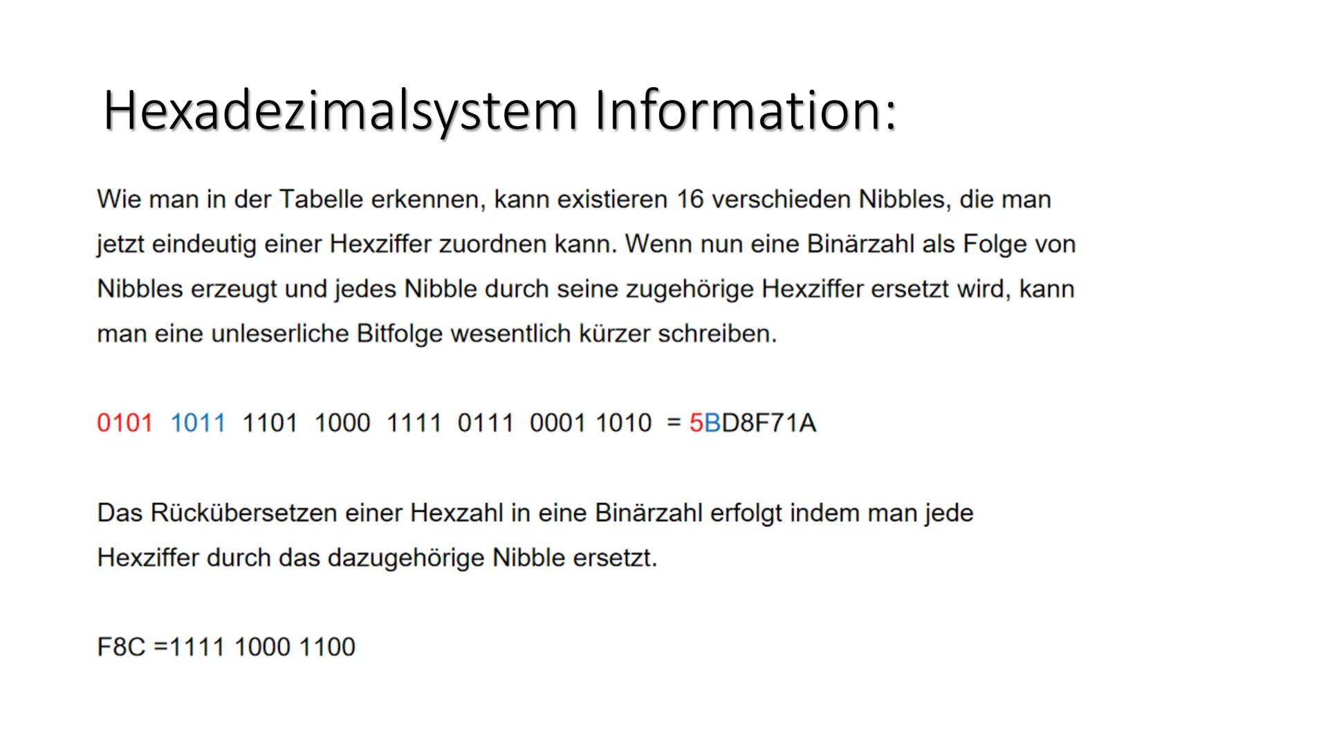 MM
Zahlensysteme 4
Hexadezimalsystem Hexadezimalsystem Information:
Ein Hexadezimalsystem ist ein Zahlensystem, das als Basis die Zahl 16 ve