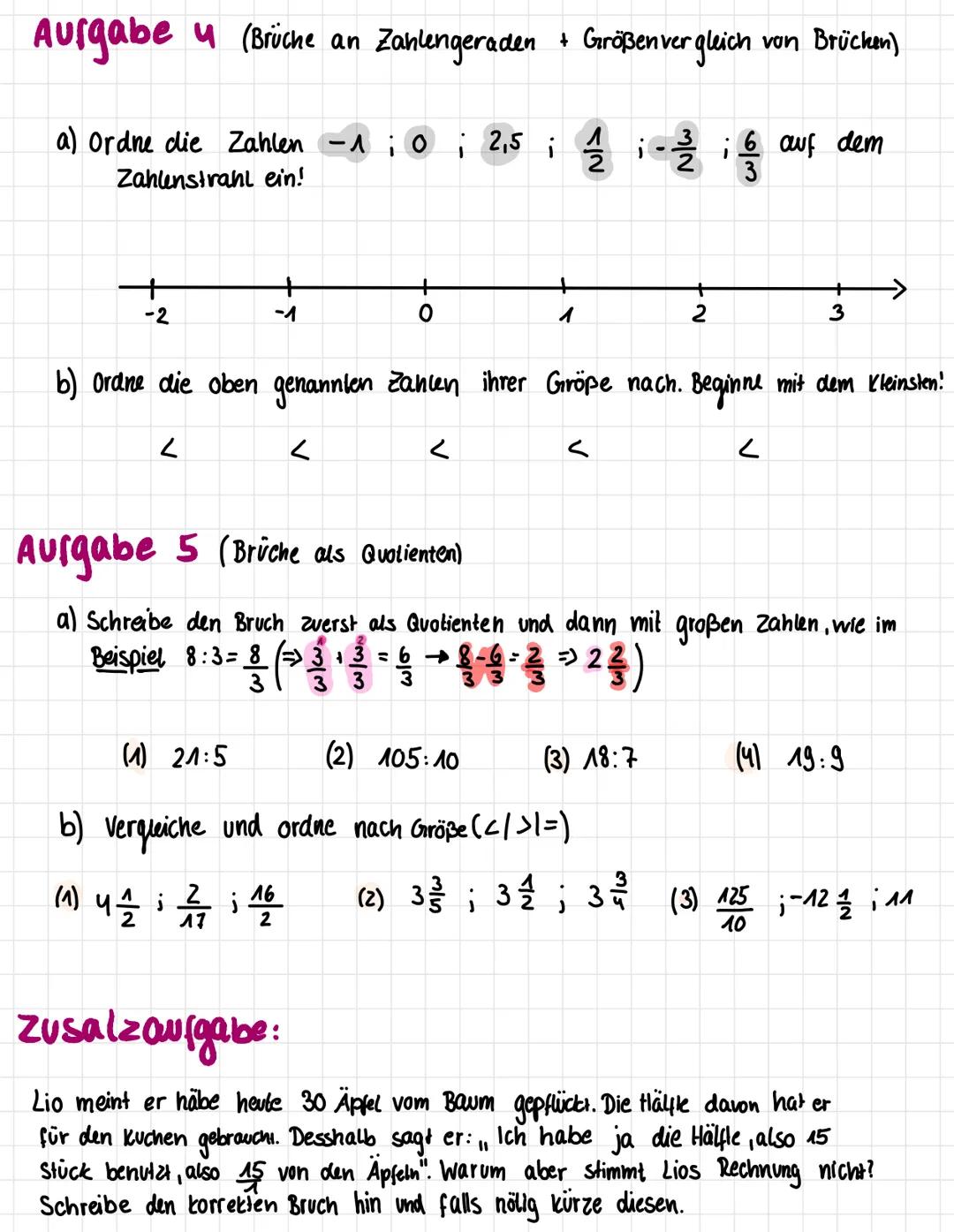 Übungsklassenarbeit zu Brüchen 