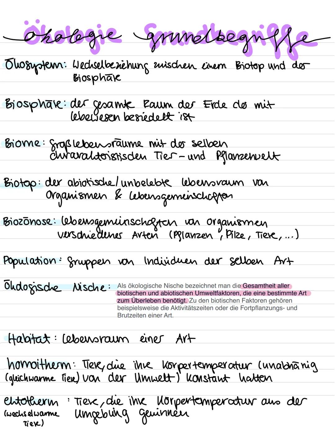 # Inhalt

Ökologie:

- Ökologische Grundbegriffe (Ökosystem,
  Biozönose, Habitat, biotische, abiotische
  Faktoren..)
- Toleranz/physiologi