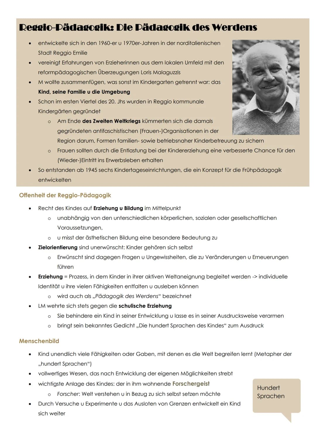 Reggio-Pädagogik: Die Pädagogik des Werdens
entwickelte sich in den 1960-er u 1970er-Jahren in der norditalienischen
Stadt Reggio Emilie
ver