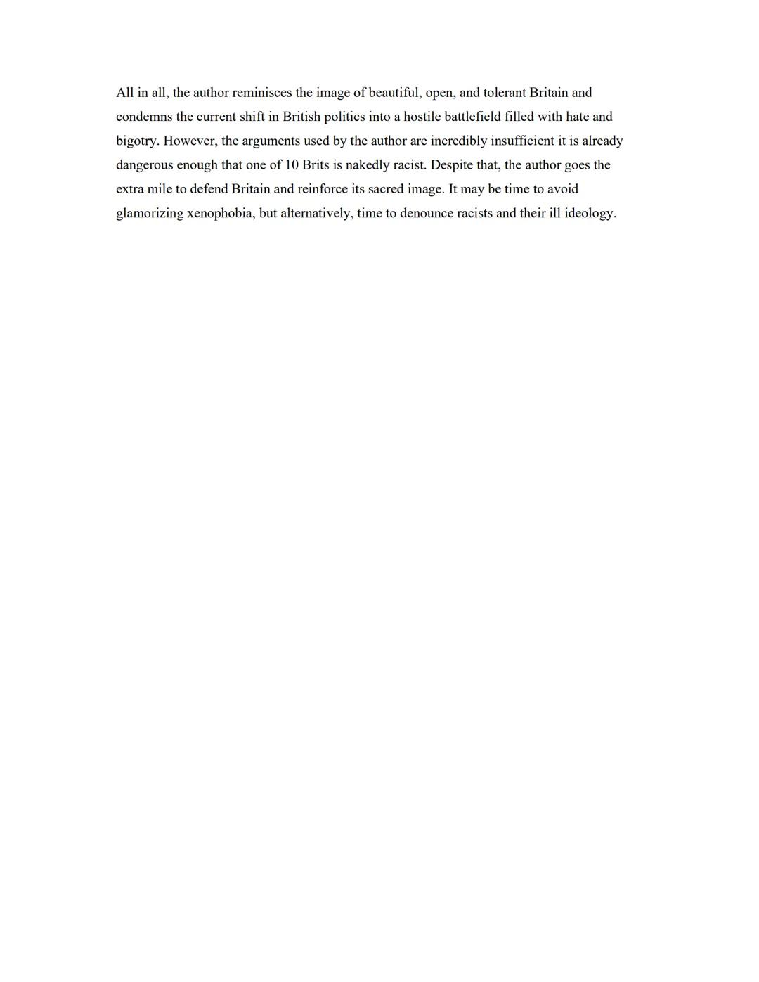 Noura Abdu
Q1 English LK SFS
26/01/2022
Analysis of the article from the Observer
The Observer's editorial "The Observer View on Britain bec