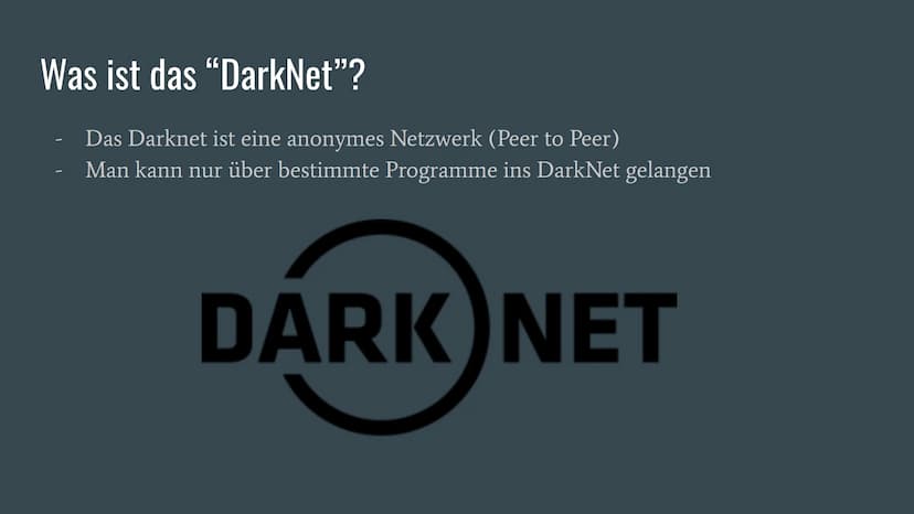 Das DarkNet...
... und seine Gefahren
Eine Präsentation von Justin D. Was ist das "DarkNet"?
Das Darknet ist eine anonymes Netzwerk (Peer to