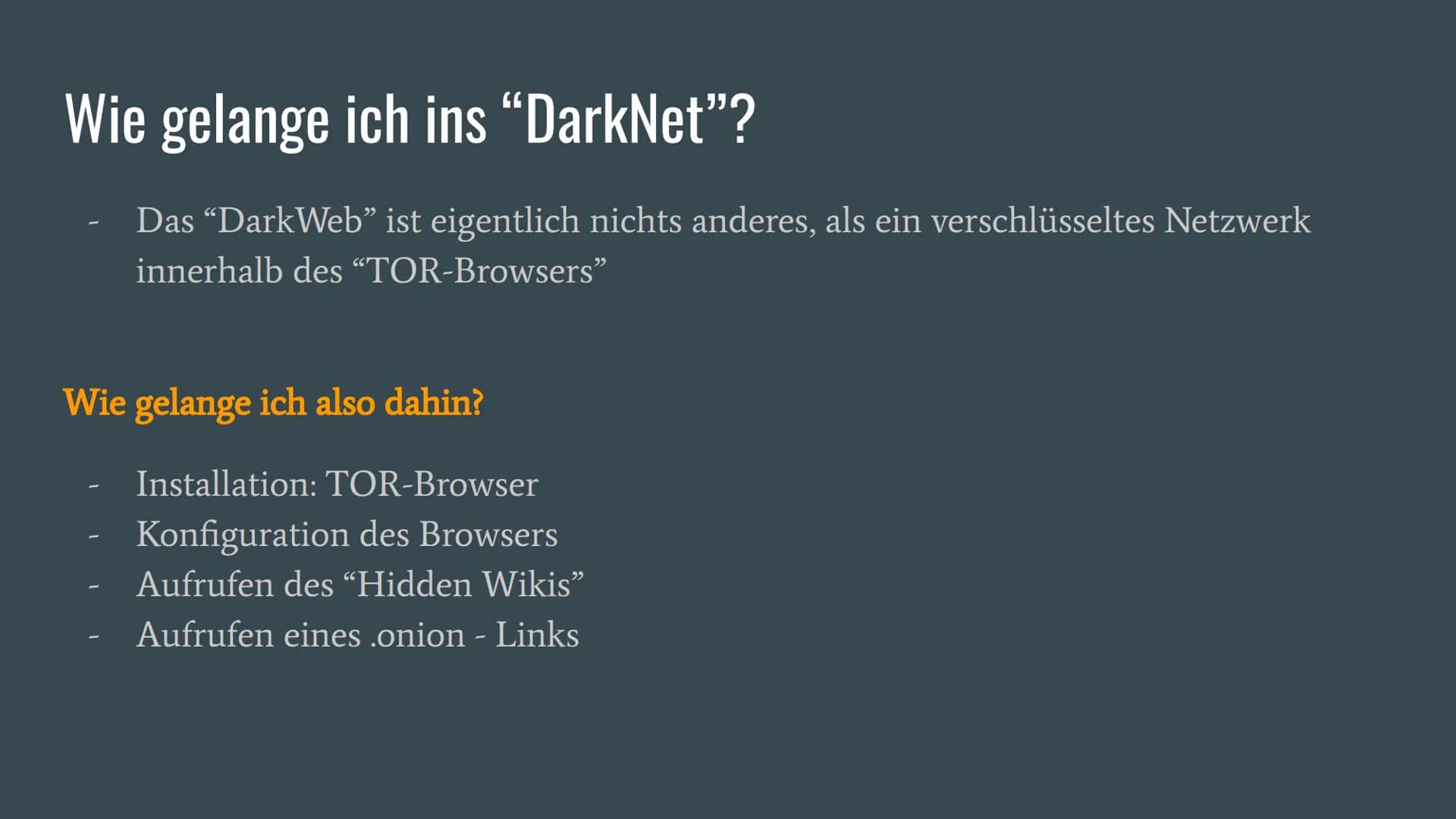 Das DarkNet...
... und seine Gefahren
Eine Präsentation von Justin D. Was ist das "DarkNet"?
Das Darknet ist eine anonymes Netzwerk (Peer to