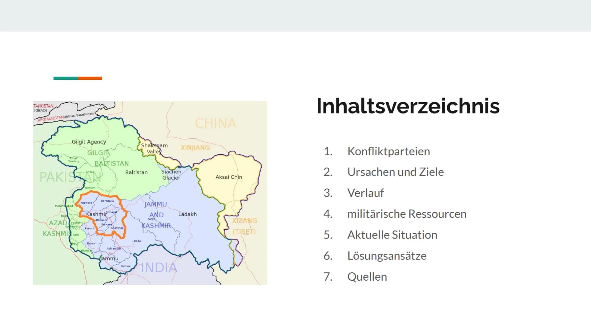 Kaschmir-Konflikt
AFGHANISTAN
Muzaffarabad
Asad
Kaschmi
PAKISTAN
Gilgit
KARAKORUM
Gilgit-Baltistan
Srinagar
Shaksgam-
Tal
Jammu
VOLKSREPUBLI