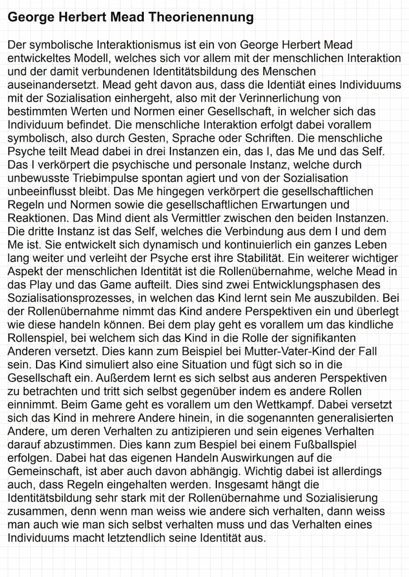 GEORGE H.MEAD
Das Nodell des symbolischen Interaktionismus
Grundannahmen
→Theorie der Sozialisation
→ menschliches Handeln wird durch Intera