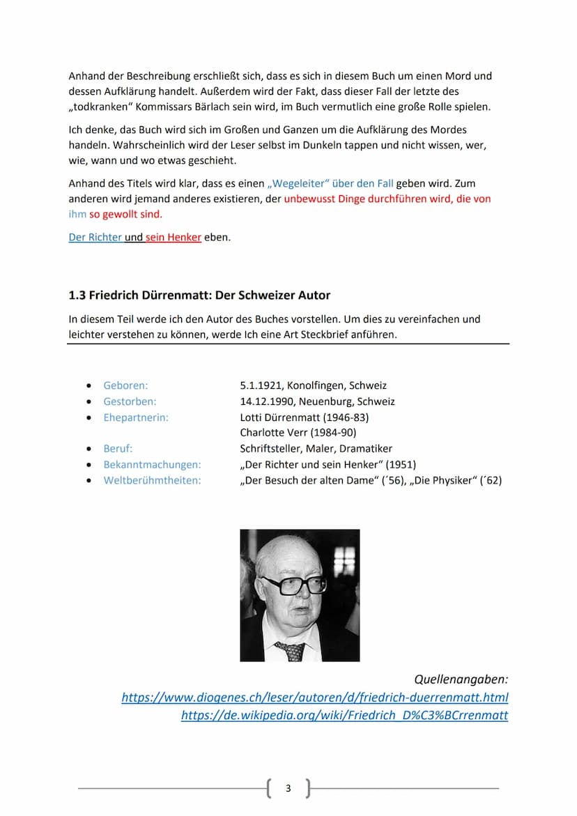 Inhaltsverzeichnis
1.Einleitung
●
●
●
●
2.Hauptteil, Analyse
Der Richter und sein Henker
● 2.1: Charakterisierungen
●
1.1: Einführung
1.2: H