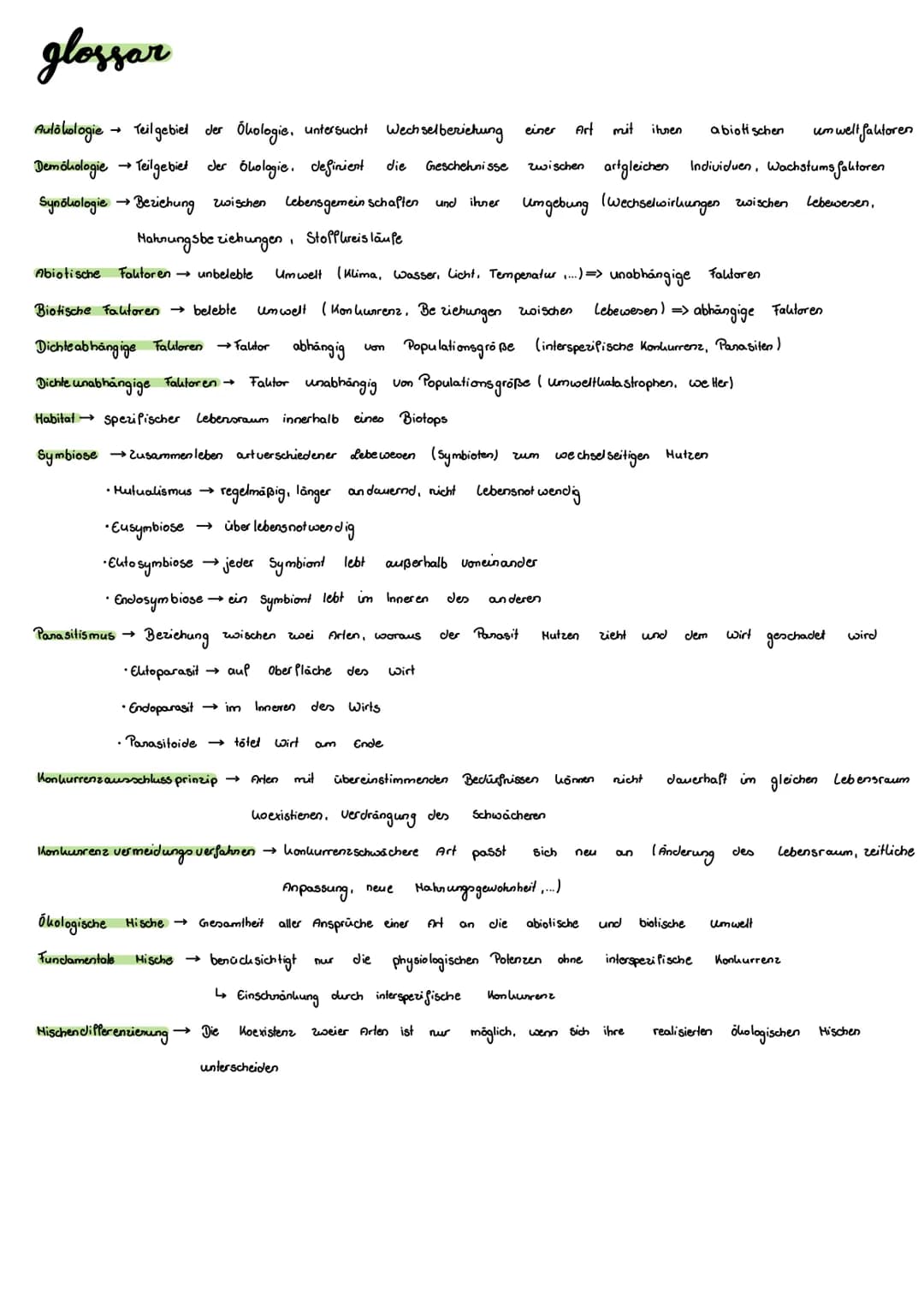 Okologic glossar
Autökologie → Teilgebiet der Ökologie, untersucht Wechselberichung einer Art mit ihren
um welt faktoren
Demohologie → Teilg