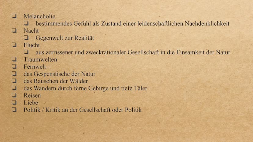 Die Epoche der Romantik Inhalt
-
-
Allgemeine Informationen
Allgemeingeschichtlicher Hintergrund
Welt- und Menschenbild
wichtige Motive/ Ges