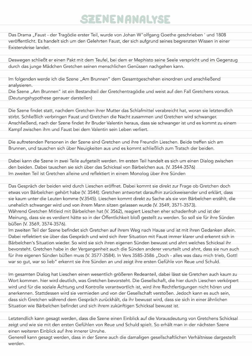 Faust "Am Brunnen:
-Szene besteht aus zwei
SZENENANALYSE
Teilen: ▷ Dialog zwischen Gretchen & Lieschen (V. 3544-3576)
▷ Mondog Gretchens (V.
