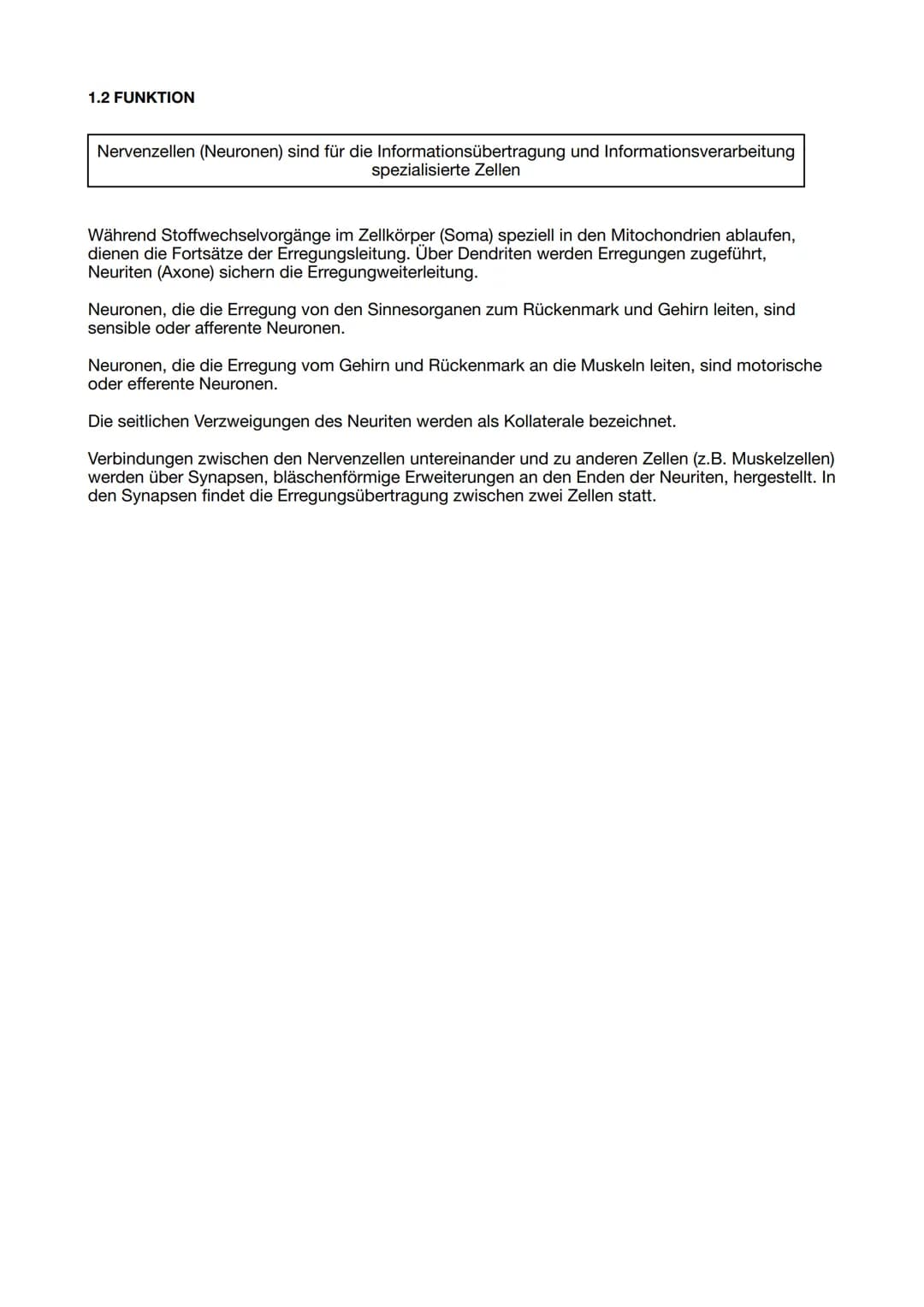Themen LN 1
1) Bau und Funktion Nervenzelle
2) Ruhepotential und Aktionspotential
3) Weiterleitung des Aktionspotentials: kontinuierliche un
