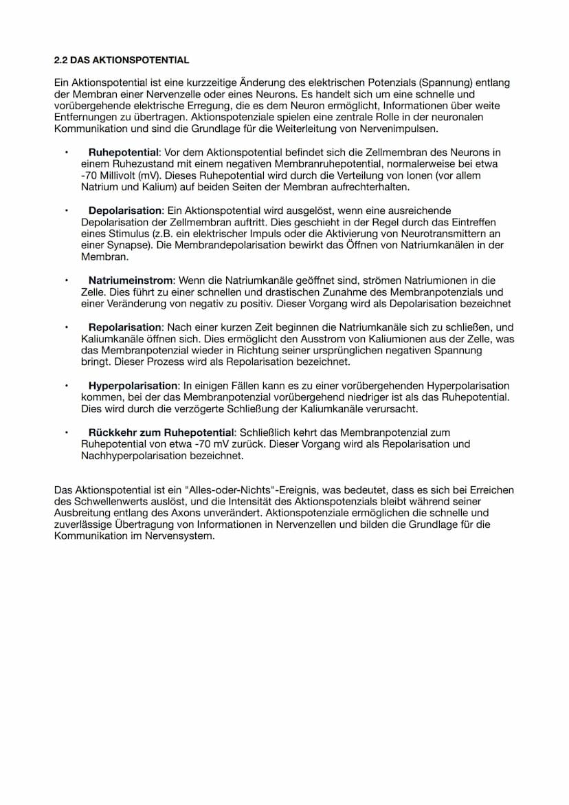 Themen LN 1
1) Bau und Funktion Nervenzelle
2) Ruhepotential und Aktionspotential
3) Weiterleitung des Aktionspotentials: kontinuierliche un