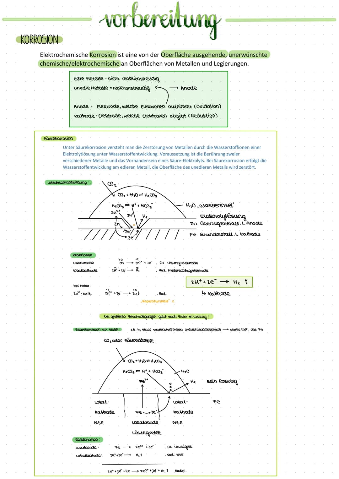 vorbereitung
Elektrochemische Korrosion ist eine von der Oberfläche ausgehende, unerwünschte
chemische/elektrochemische an Oberflächen von M