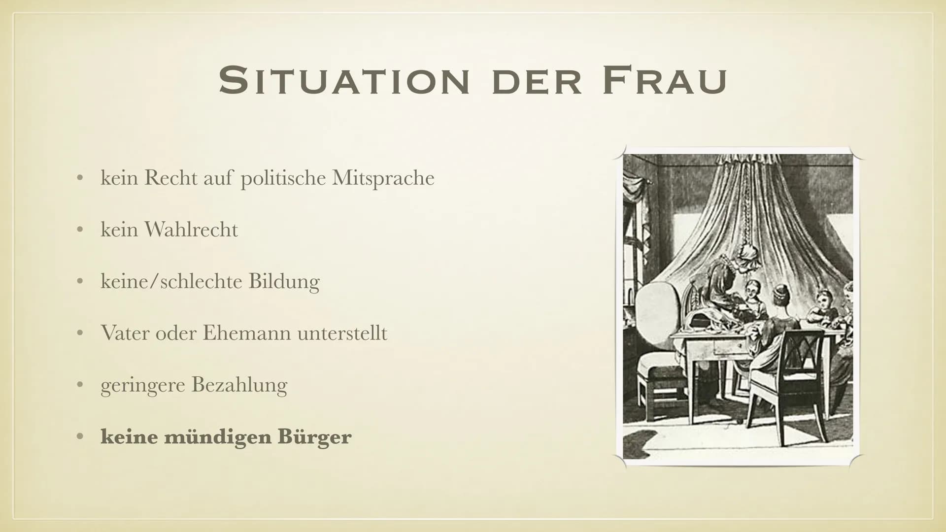 FRAUEN IN DER FRANZÖSISCHEN
REVOLUTION
EINE PRÄSENTATION VON NELE BROCKMEYER ●
Frauenbewegung
Marsch der Pariser Frauen
Position der Frauen: