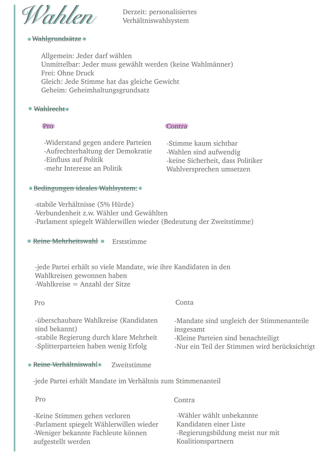 Wahlen
• Wahlgrundsätze.
Allgemein: Jeder darf wählen
Unmittelbar: Jeder muss gewählt werden (keine Wahlmänner)
Frei: Ohne Druck
Gleich: Jed