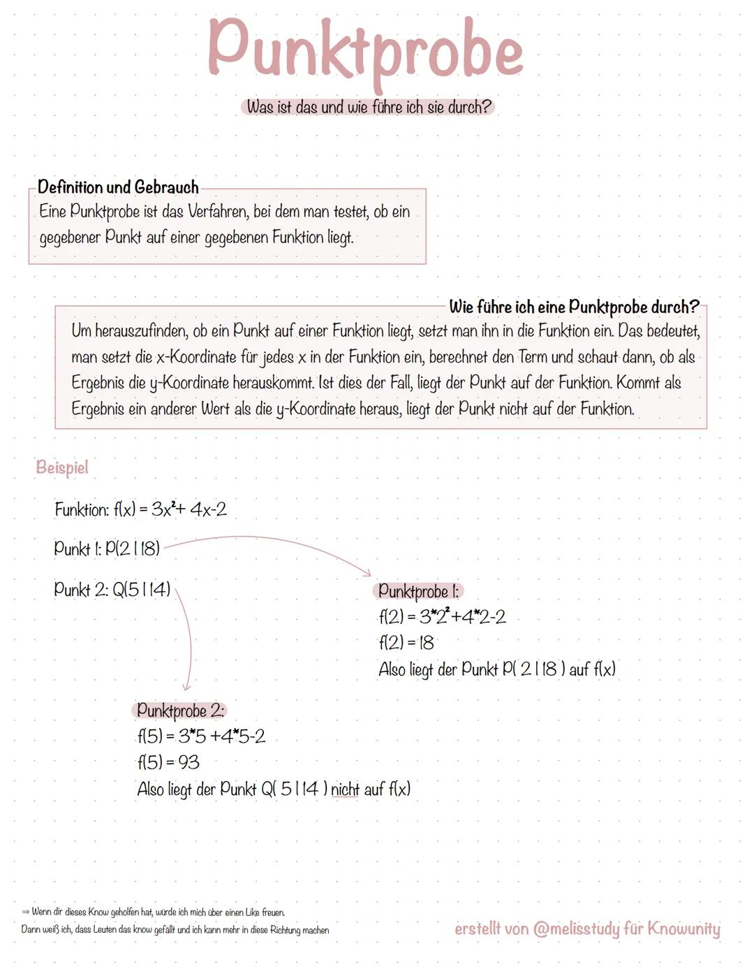 Punktprobe
Was ist das und wie führe ich sie durch?
Definition und Gebrauch-
Eine Punktprobe ist das Verfahren, bei dem man testet, ob ein
g