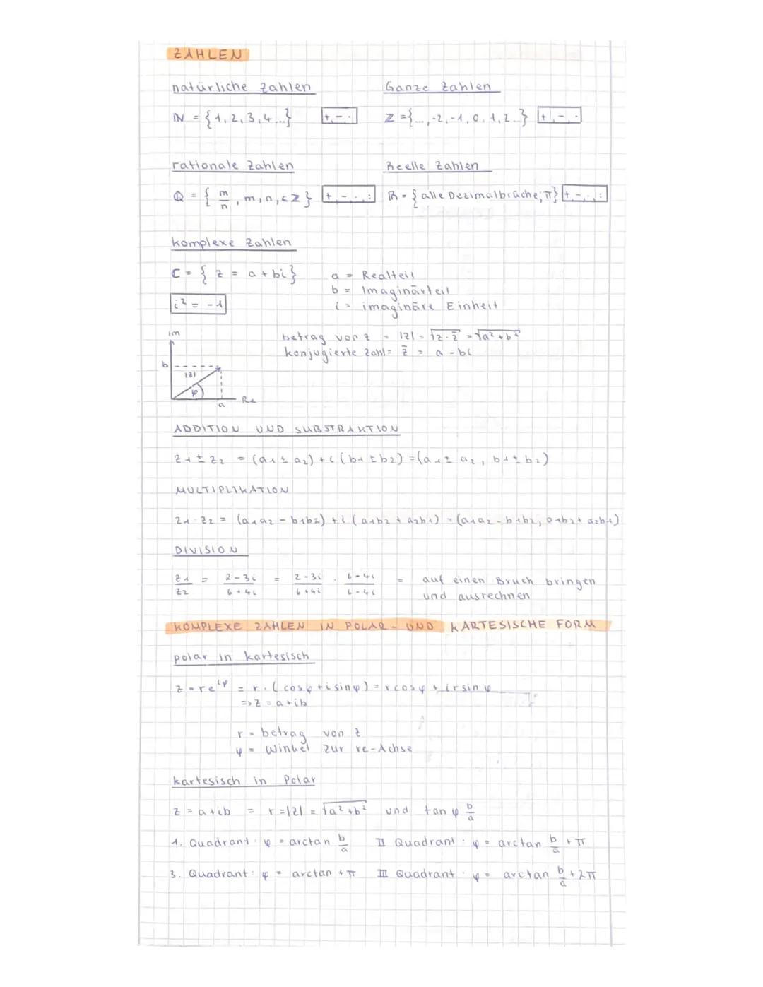 ZAHLEN
natürliche Zahlen
IN = { 1,2,3,4}
rationale Zahlen.
m
komplexe Zahlen
= { z = a + bi}
¿² = -4
ADDITION UND
m₁0, cz}
MULTIPLIKATION
DI