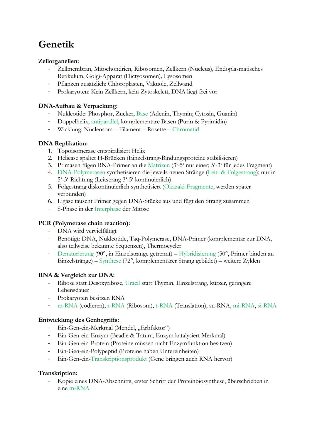 Genetik
Zellorganellen:
Zellmembran, Mitochondrien, Ribosomen, Zellkern (Nucleus), Endoplasmatisches
Retikulum, Golgi-Apparat (Dictyosomen),