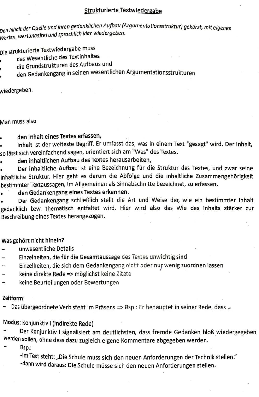 Den Inhalt der Quelle und ihren gedanklichen Aufbau (Argumentationsstruktur) gekürzt, mit eigenen
Worten, wertungsfrei und sprachlich klar w