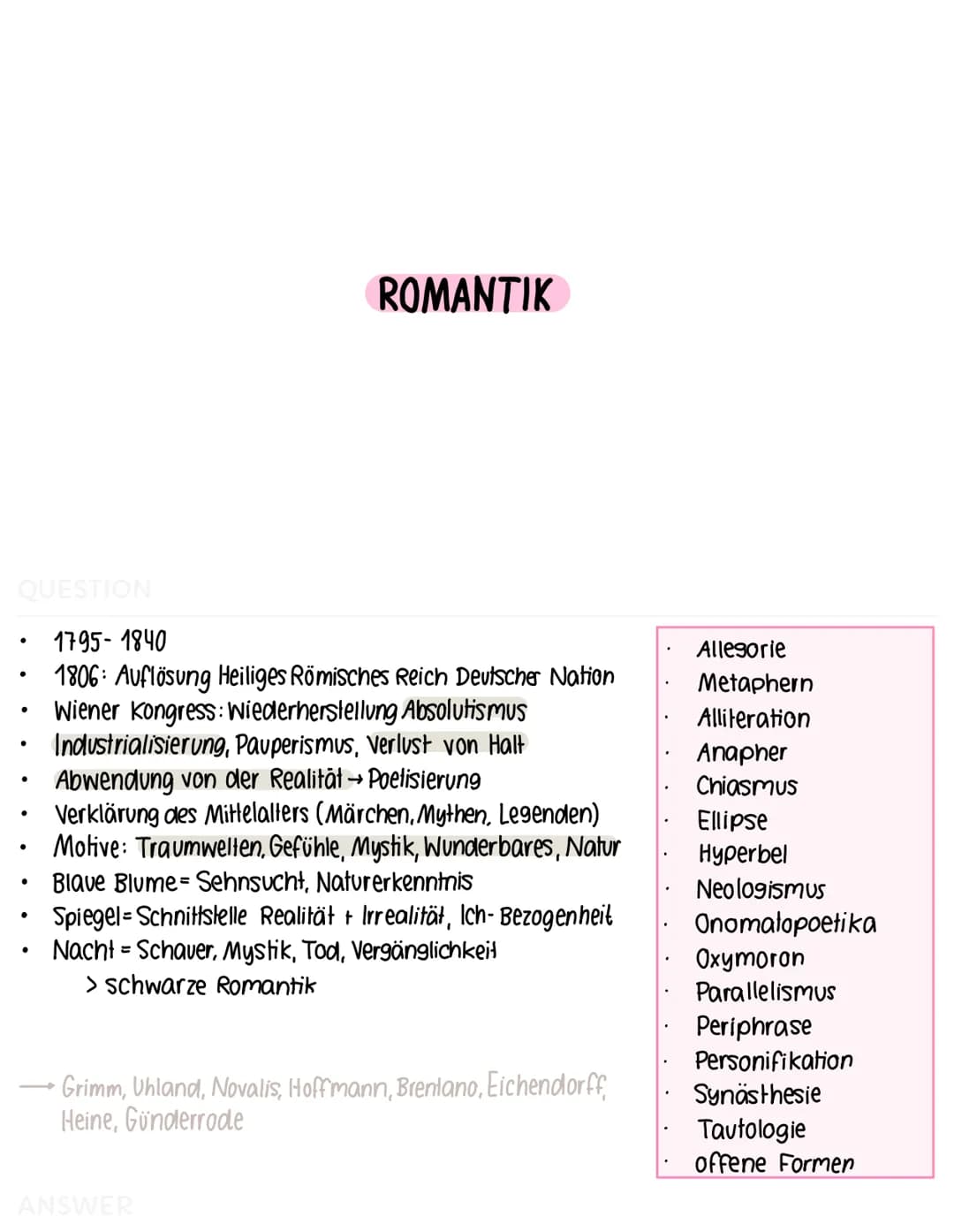 AUFKLÄRUNG
1750
STURM +
DRANG
WEIMARER KLASSIK
Französische
Revolution
1789
ROMANTIK
Italienreise
Goethe
1786
1800
Tod Schiller
1805
VORMÄRZ