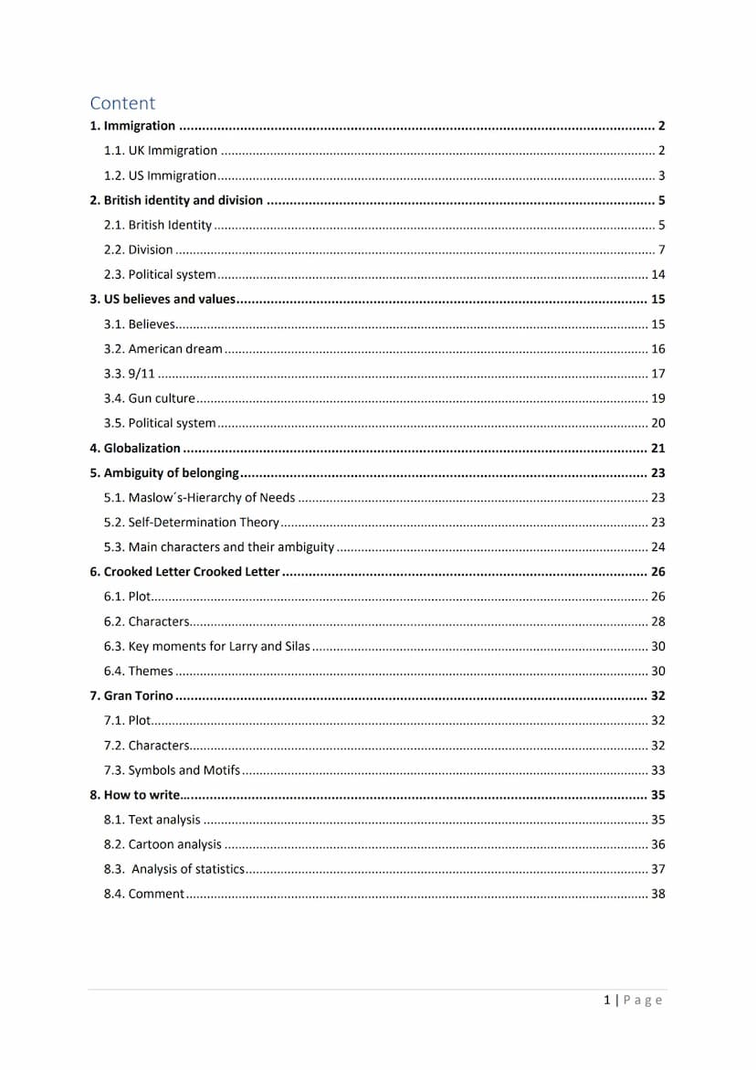 ENGLISCH ABITUR
2022
LETIZIA BIBERGER Content
1. Immigration
1.1. UK Immigration
1.2. US Immigration........
2. British identity and divisio
