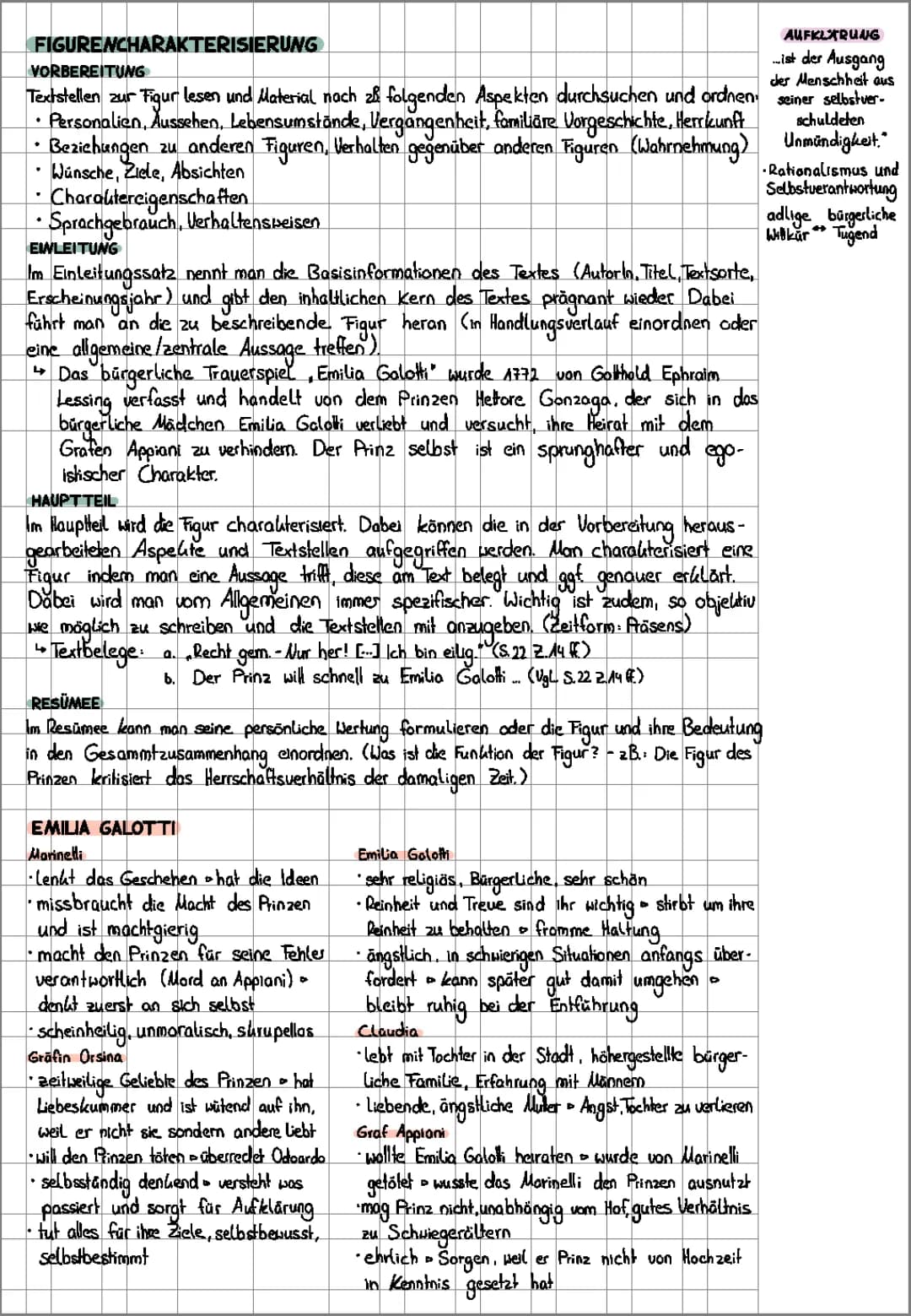 Figurencharakterisierung und Emilia Galotti 