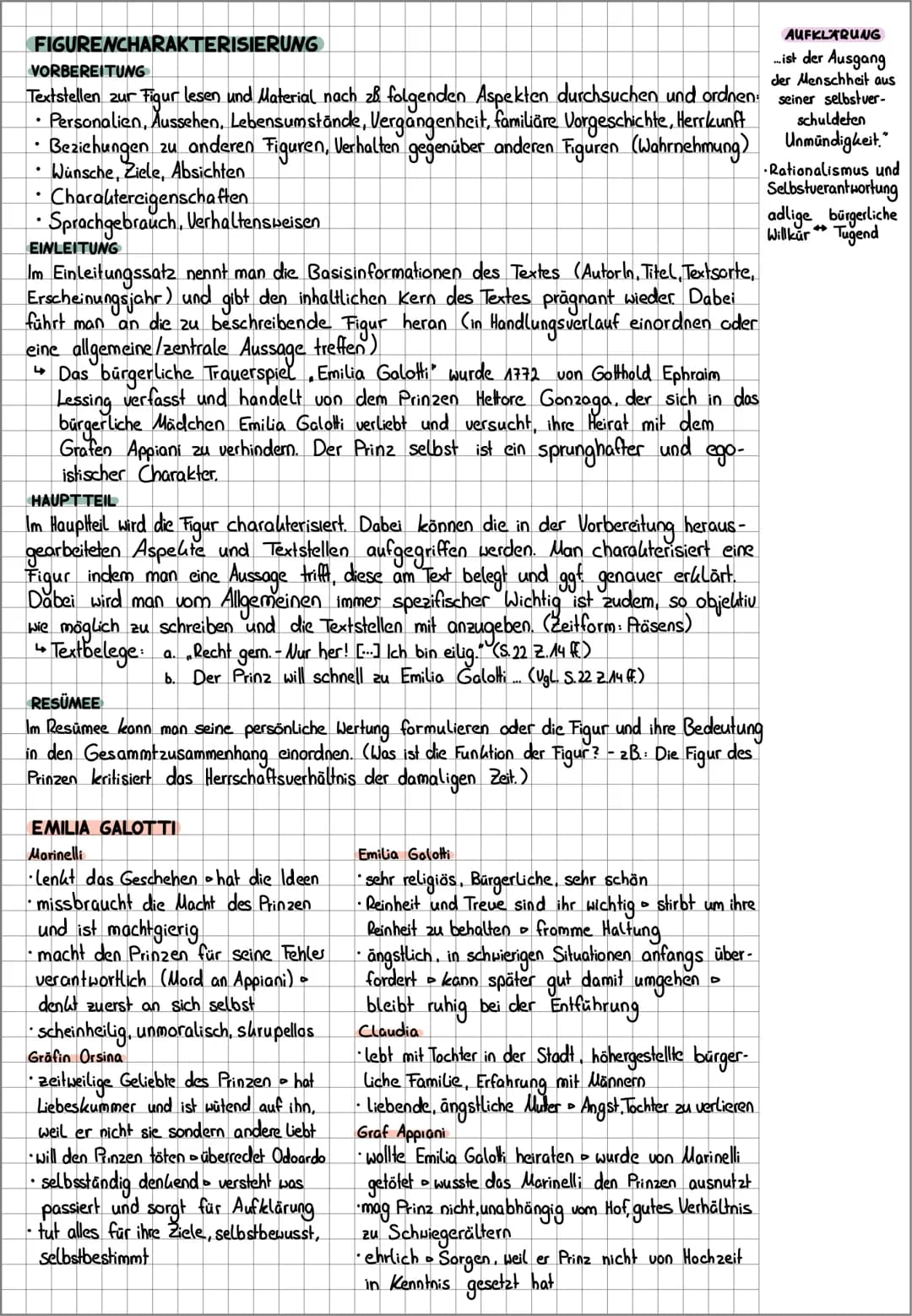FIGURENCHARAKTERISIERUNG
VORBEREITUNG
Textstellen zur Figur lesen und Material nach 28 folgenden Aspekten durchsuchen und ordnen:
Personalie