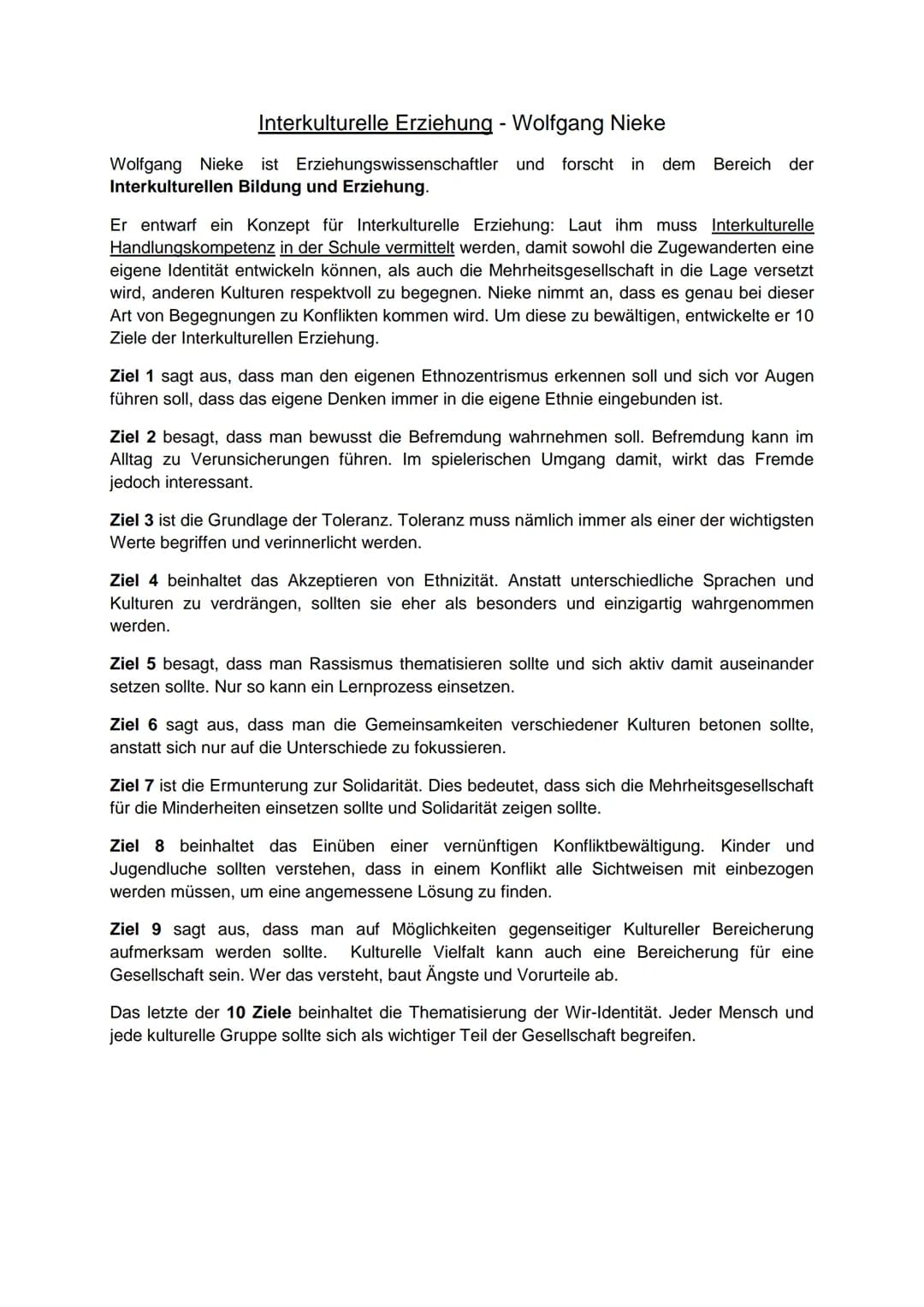 Interkulturelle Erziehung - Wolfgang Nieke
Wolfgang Nieke ist Erziehungswissenschaftler und forscht in dem Bereich der
Interkulturellen Bild