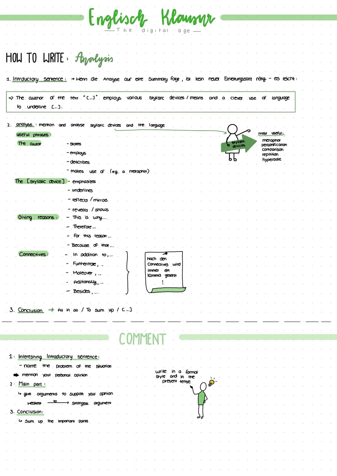 HOW TO WRITE Analysis
1. Introductory Sentence → Wenn die Analyse auf eine Summary folgt, ist kein neuer Einleitungssatz nötig. - es reicht: