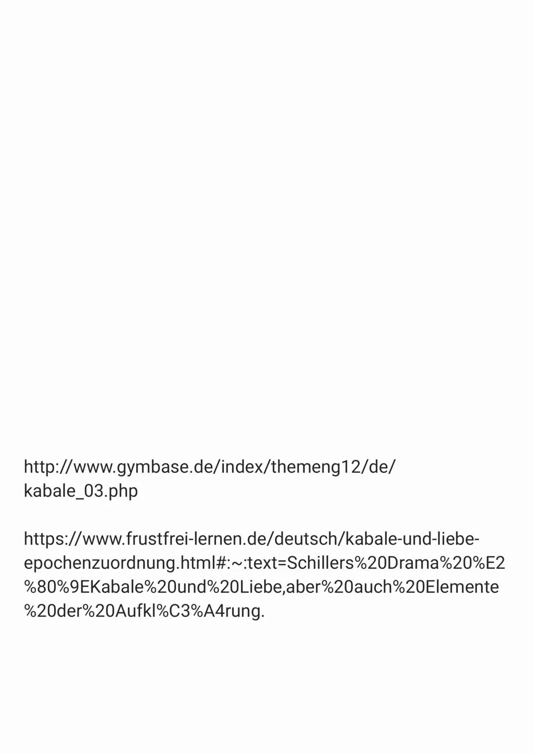 # Kabale und Liebe

Kabale Bedeutung:
Handlungsstrategie von Menschen
anderen zu Schaden

Personenbeziehungen:

Hofmarschall
von Kalb für In