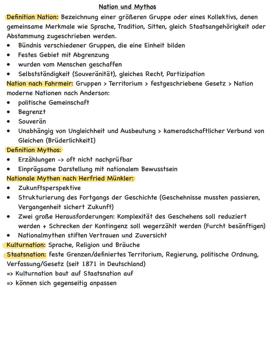 Nation und Mythos
Deutsches
Selbstverständnis
Deutscher
Sonderweg Nation und Mythos
Definition Nation: Bezeichnung einer größeren Gruppe ode