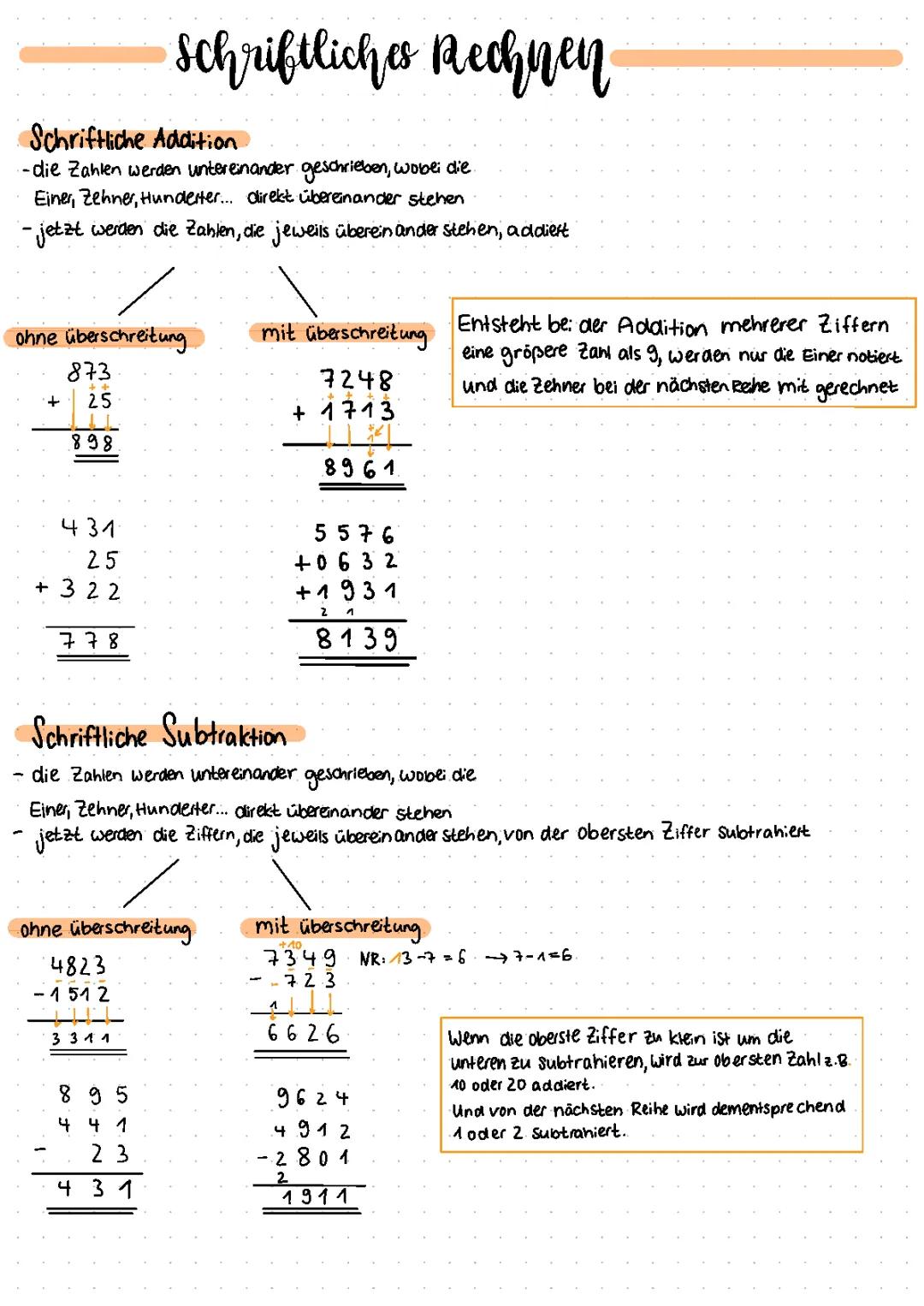 Schriftliches Rechnen Übungen für Klasse 3, 4 und 5 - PDF Arbeitsblätter