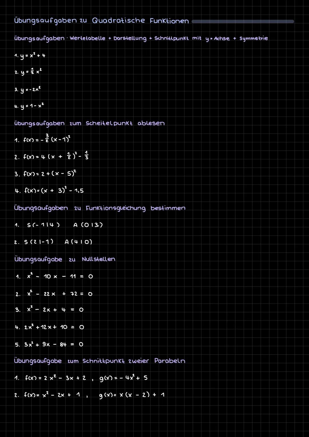 # Quadratische Funktionen

Eine quadratische Funktion erkennt man daran, dass ein x² vorkommt. Der
Graph einer quadratischen Funktion ist ei