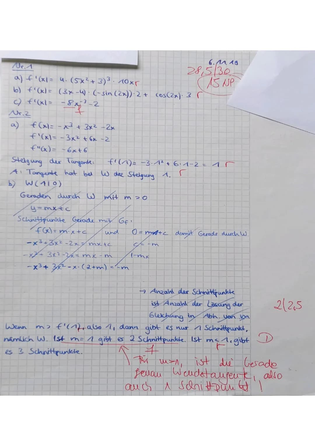 Teil A ohne Hilfsmittel
Aufgabe 1
Bilde jeweils die Ableitungsfunktion:
a) f(x) = (5x²+3)4
b) f(x) = (3x - 4) cos(2x)
c) f(x) = 4x² 2x
EISTU