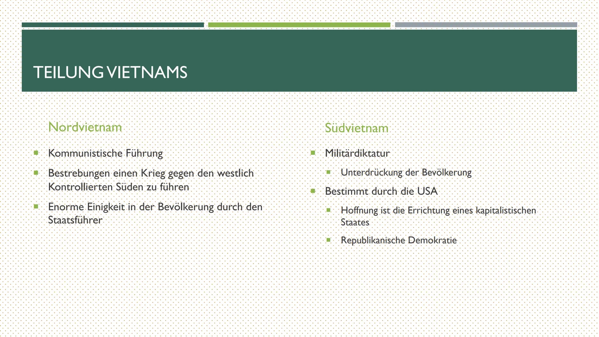 DER VIETNAMKRIEG
EINE KONFLIKTANALYSE THEMEN
Konfliktparteien
* Geschichtliche Anbahnung des Konfliktes
■ Interessen und Argumente der Konfl