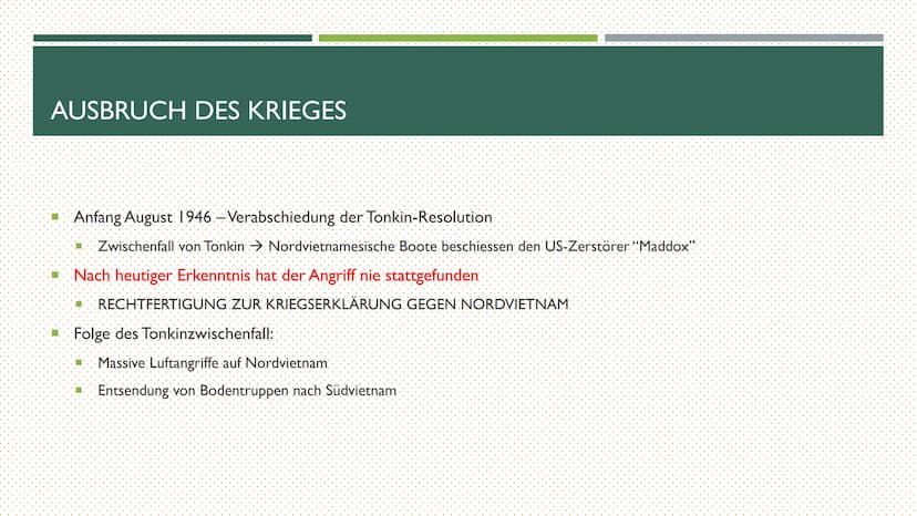 DER VIETNAMKRIEG
EINE KONFLIKTANALYSE THEMEN
Konfliktparteien
* Geschichtliche Anbahnung des Konfliktes
■ Interessen und Argumente der Konfl
