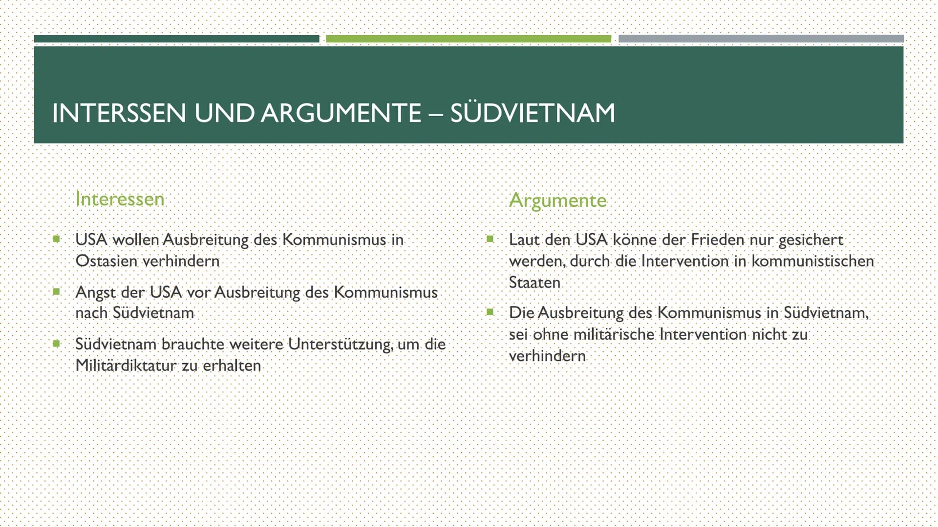 DER VIETNAMKRIEG
EINE KONFLIKTANALYSE THEMEN
Konfliktparteien
* Geschichtliche Anbahnung des Konfliktes
■ Interessen und Argumente der Konfl