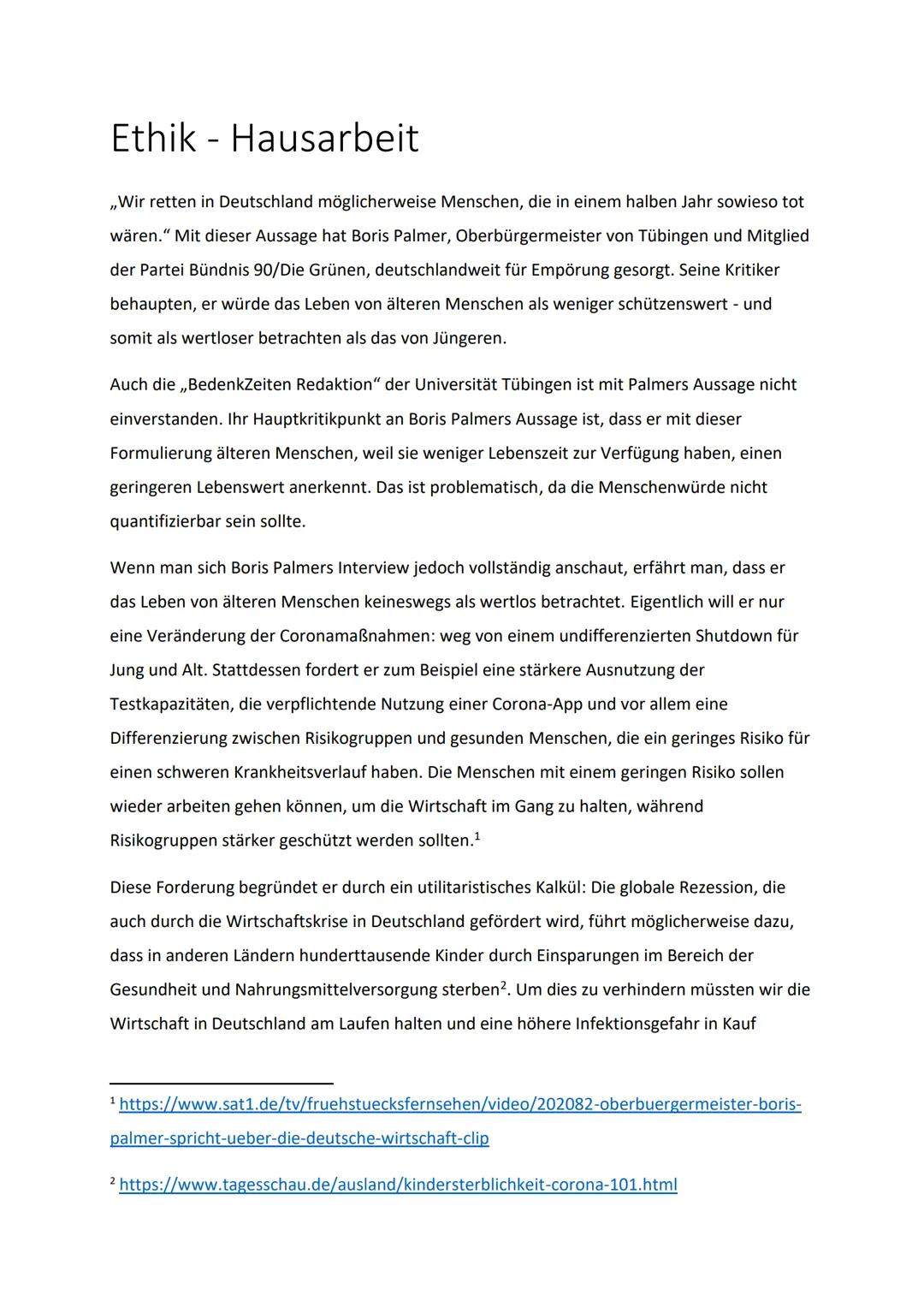 
<p>In einem Interview hat der Oberbürgermeister von Tübingen, Boris Palmer, mit einer kontroversen Aussage für Empörung gesorgt. Seine Krit