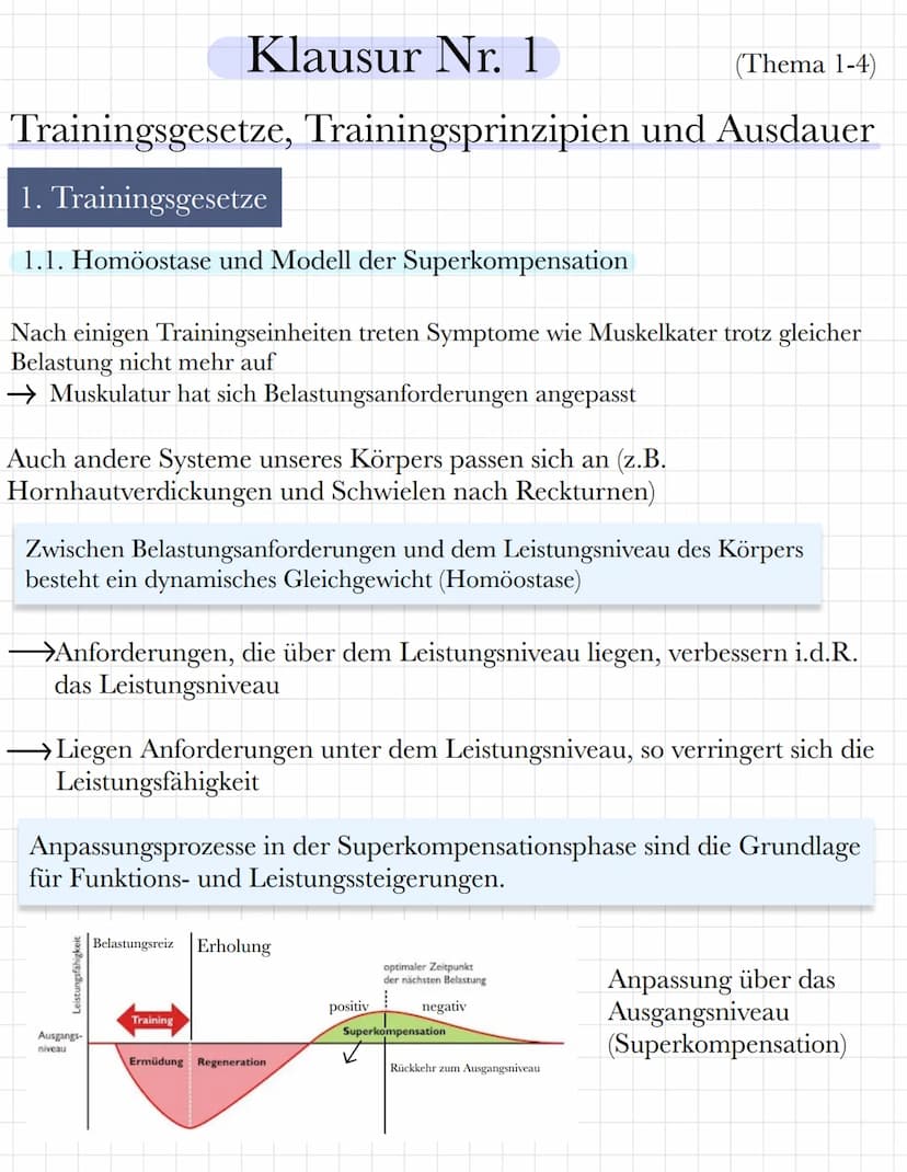 Sport
Marlene Kraut
K1 Klausur Nr. 1
(Thema 1-4)
Trainingsgesetze, Trainingsprinzipien und Ausdauer
1. Trainingsgesetze
1.1. Homöostase und 