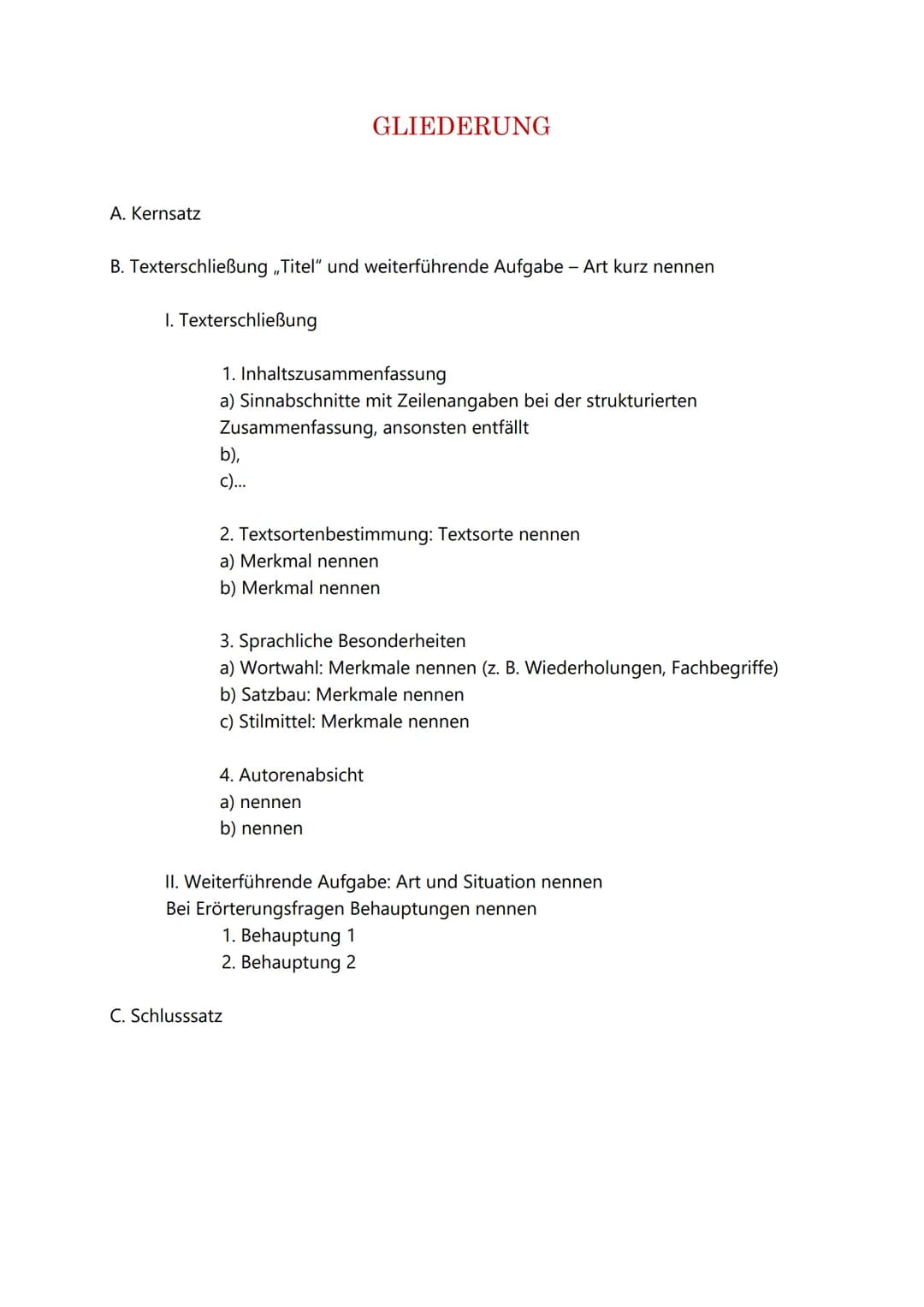 Einleitung/Kernsatz
■
■
Inhaltszusammenfassung
Zu Beginn, zunächst, anfangs, im Anschluss daran, daraufhin, anschließend, danach,
während, n