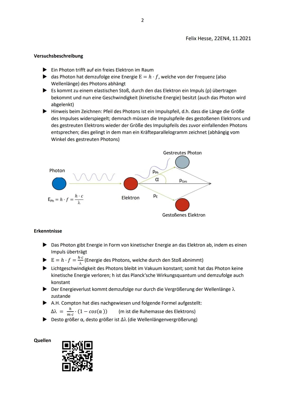 Der Compton-Effekt
Nach Arthur Holly Compton (1892-1962)
Definition
Der Compton-Effekt beschreibt den elastischen Stoß
eines Photons einer R