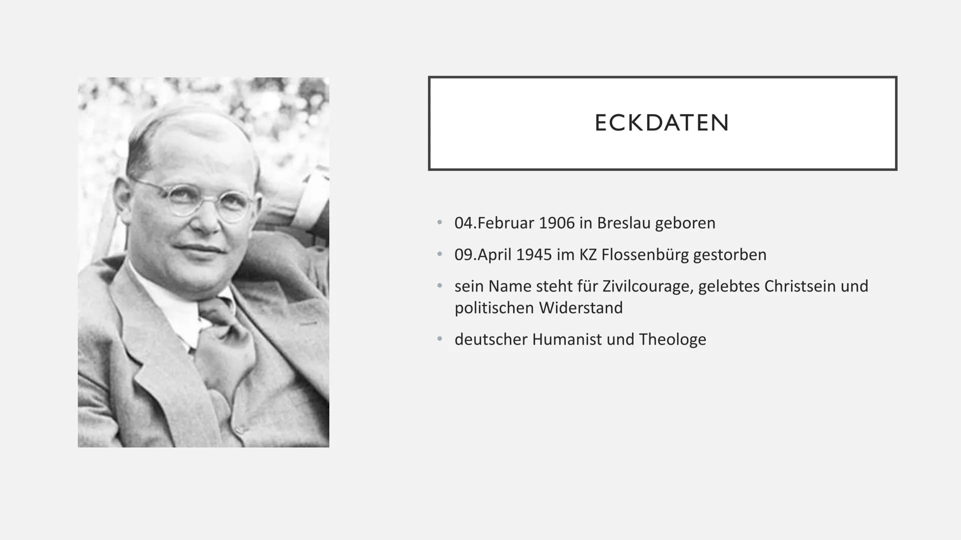 DIETRICH BONHOEFFER INHALTSVERZEICHNIS
I.
Eckdaten
2. Herkunft und Familie
3. Kindheit und Jugend
4. Studium + Barcelona-Berlin-New York
5. 