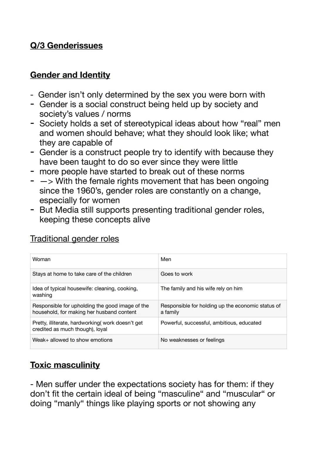 Q/3 Genderissues
Gender and Identity
Gender isn't only determined by the sex you were born with
Gender is a social construct being held up b