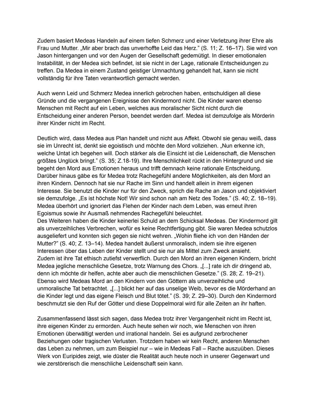 Literarische Erörterung: Ist Medea als Mörderin ihrer Kinder im
Recht?
„Doch stärker als die Einsicht ist die Leidenschaft, die Menschen grö
