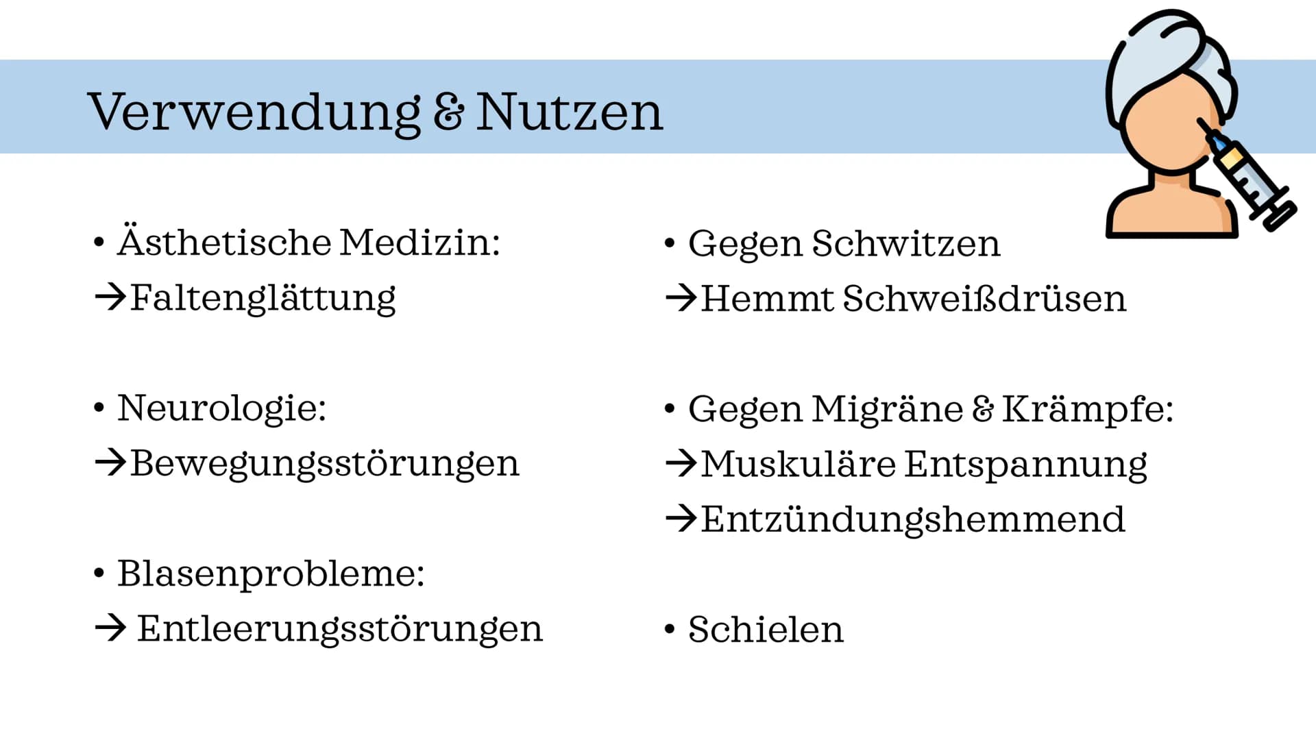 Botox
vom Gift zur
Faltenspritze Gliederung
Wirkstoff
Fallbeispiel
Geschichte
Wirkung
Verwendung &
Nutzen
Fun Facts BOTOX
0.9
10
ml
9.8
0.6
