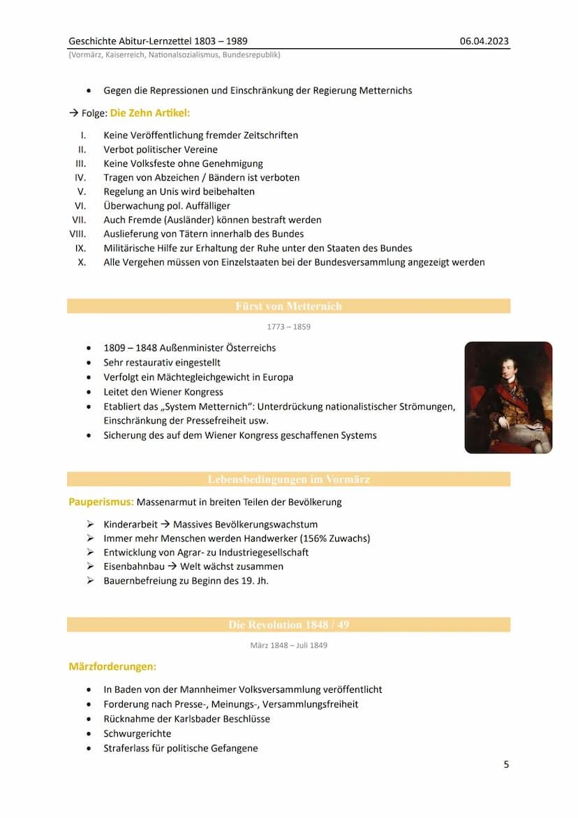 Deutsche Geschichte von Napoleon bis zur
Wiedervereinigung
Geschichte LK, Abitur Lernzettel
Abitur 2023, Nordrhein-Westfalen Geschichte Abit