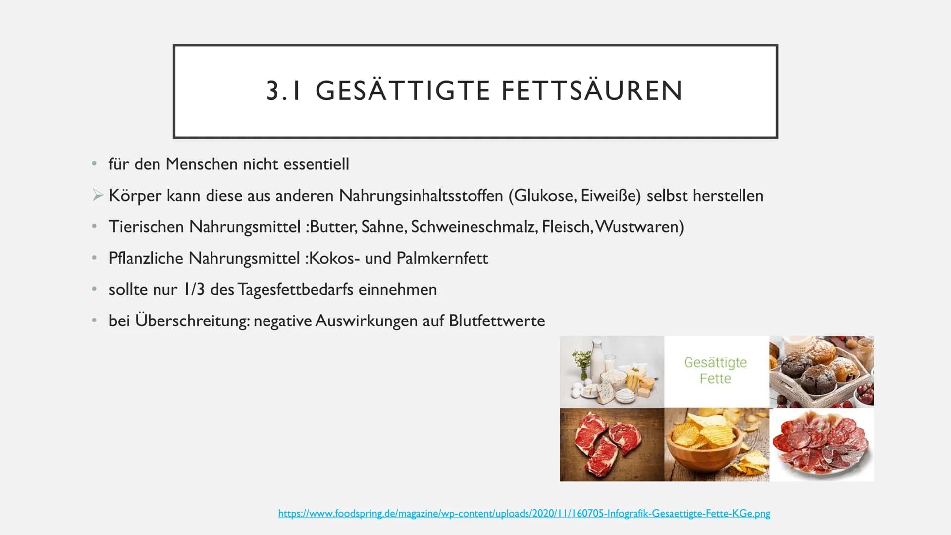 FETTE GLIEDERUNG
• I Allgemeines
2 Aufgaben der Fette
3 Unterteilung der Fettsäuren
• 3.1 gesättigte Fettsäuren
3.2 ungesättigte Fettsäuren

