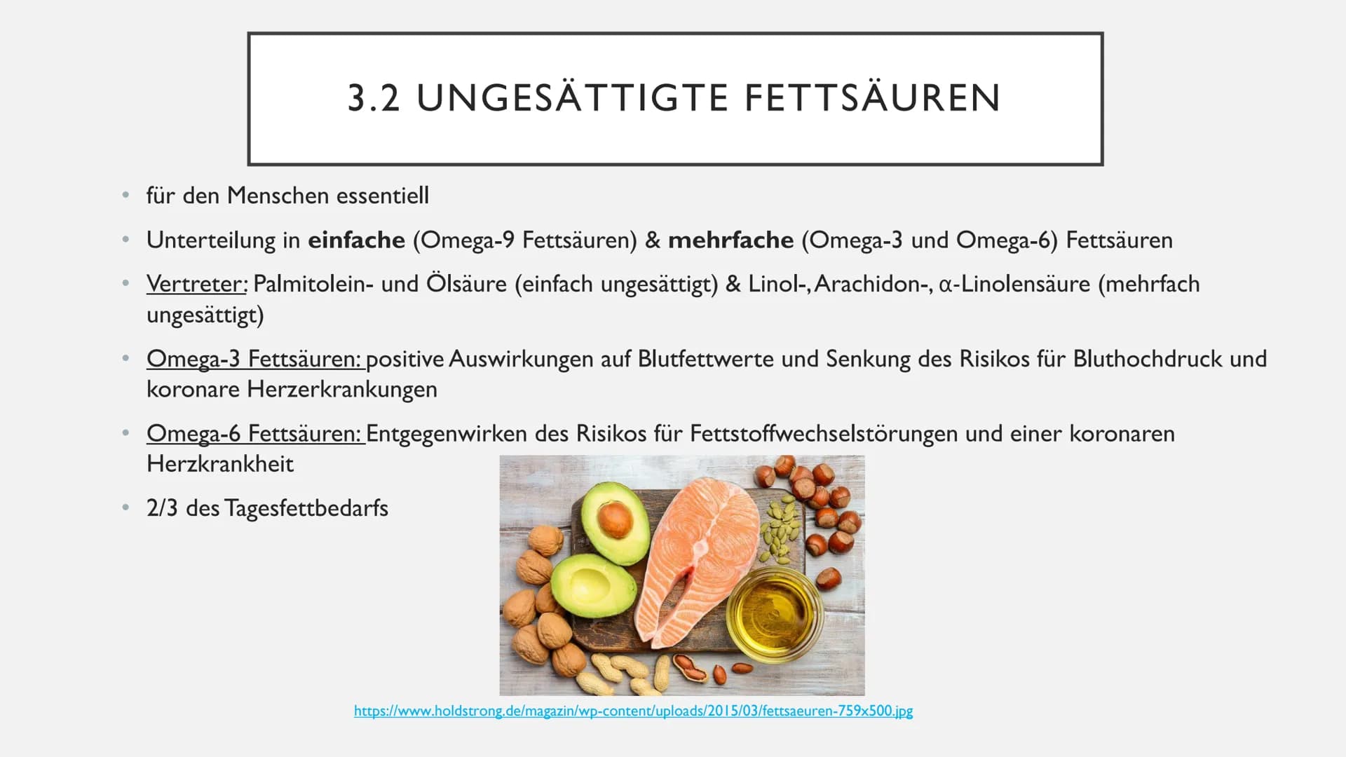 FETTE GLIEDERUNG
• I Allgemeines
2 Aufgaben der Fette
3 Unterteilung der Fettsäuren
• 3.1 gesättigte Fettsäuren
3.2 ungesättigte Fettsäuren

