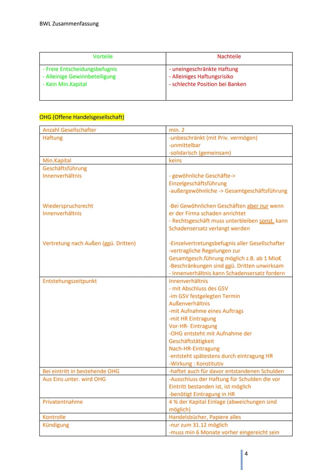 BWL Zusammenfassung
B Rechtsformen der Unternehmung
1 Handelsrechtliche Grundlagen der Unternehmung
Handelsregister:
➤ Amtliches öffentliche